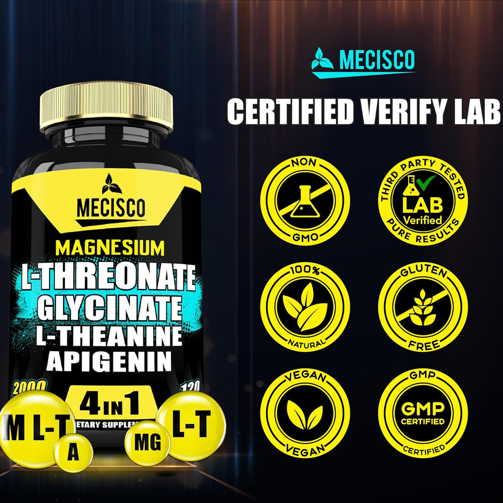 Magnesium L-Threonate Supplement with Glycinate, L-Theanine & Apigenin, 120 Capsules P817594