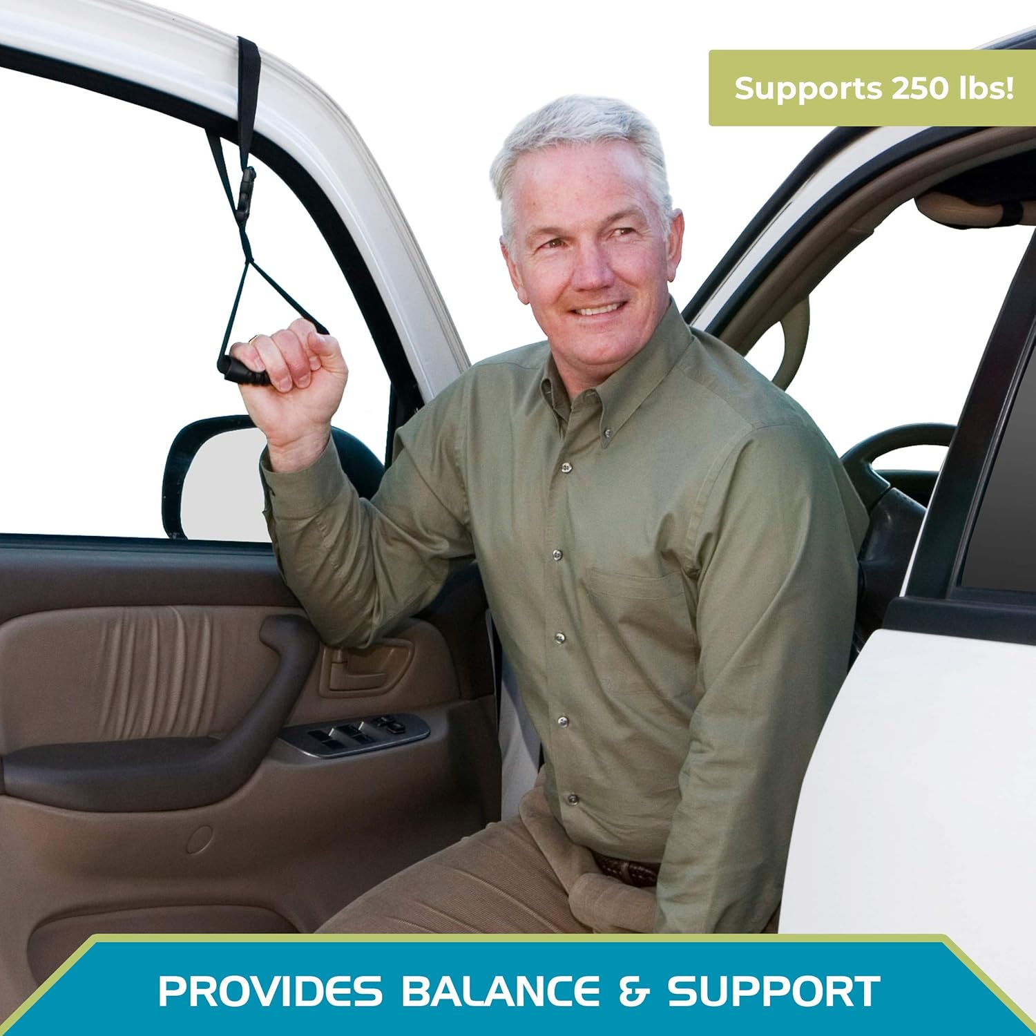Auto Assist Handle, Portable Vehicle Support for Sit to Stand, Car Door Lift Strap with Rubber Grip J9532