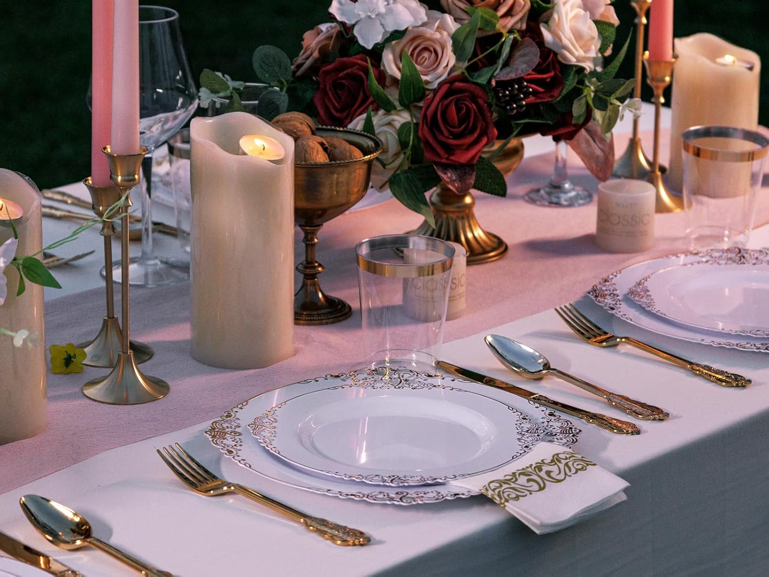 Gold Plastic Dinnerware Set for 50 Guests B56368