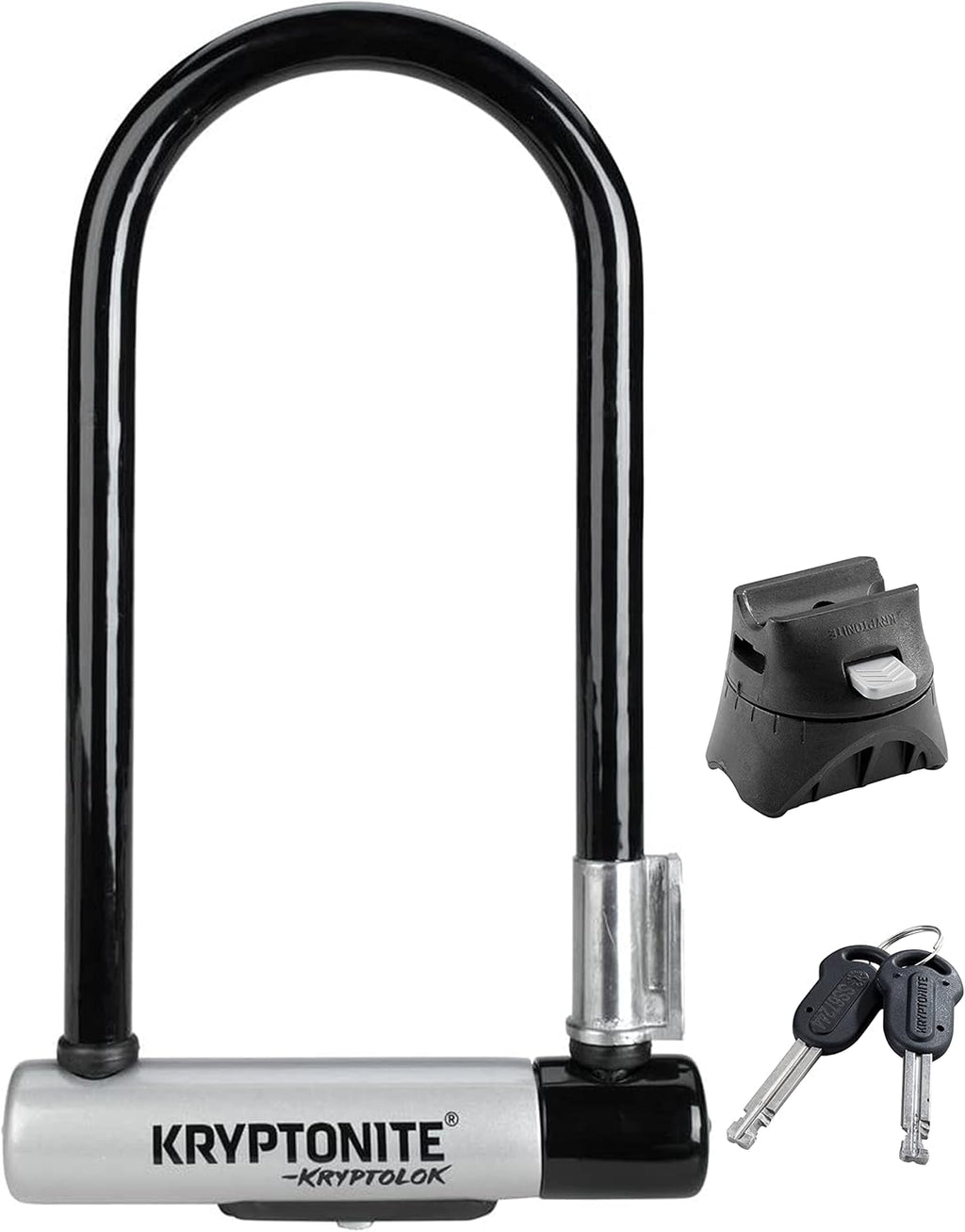 Kryptonite Kryptolok Standard Bike U-Lock, Heavy Duty Anti-Theft Bicycle U Lock, 12.7mm Shackle with Mounting Bracket and Keys, High Security Lock for Bicycles Scooters,Black
