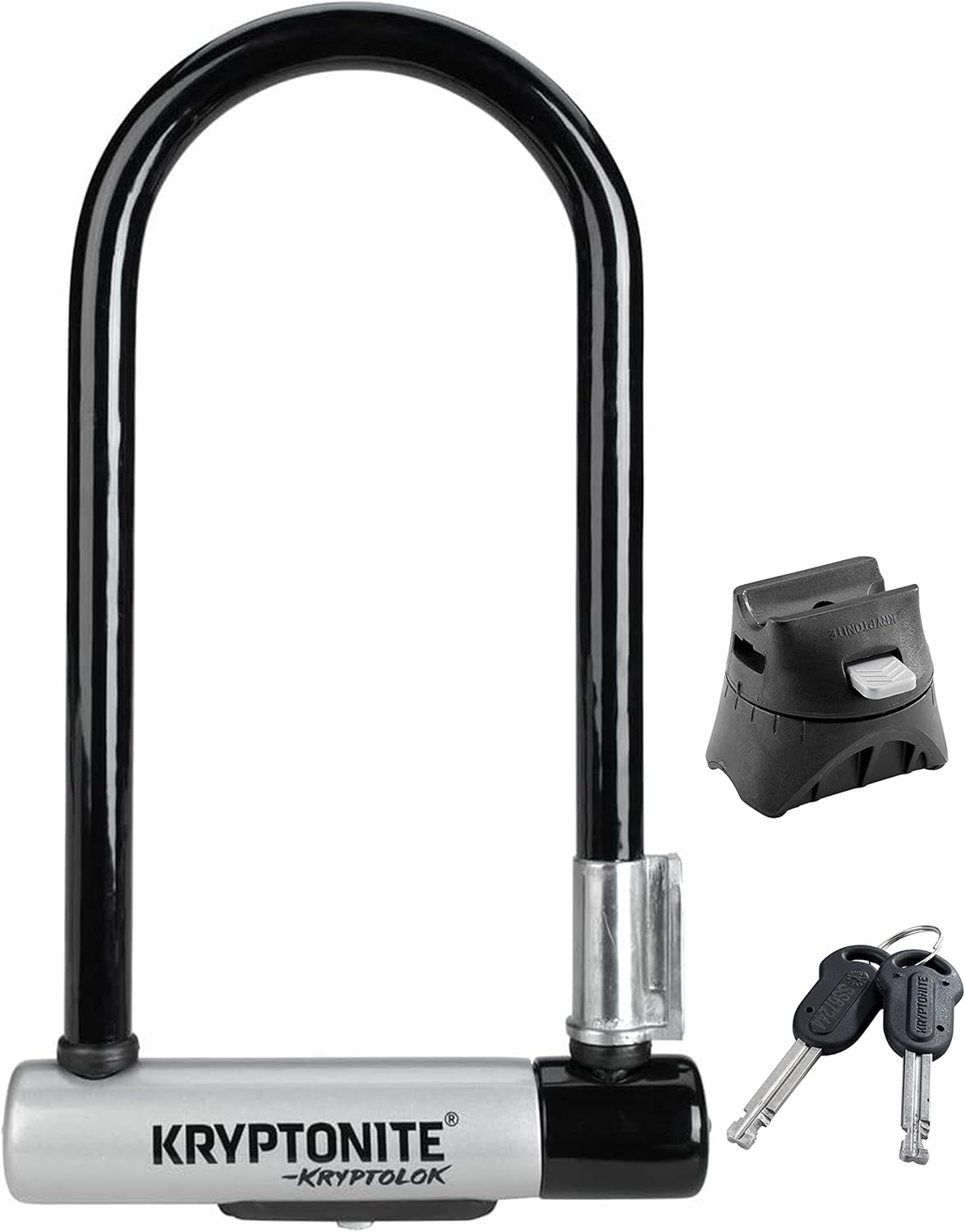 Kryptonite Kryptolok Standard Bike U-Lock, Heavy Duty Anti-Theft Bicycle U Lock, 12.7mm Shackle with Mounting Bracket and Keys, High Security Lock for Bicycles Scooters,Black