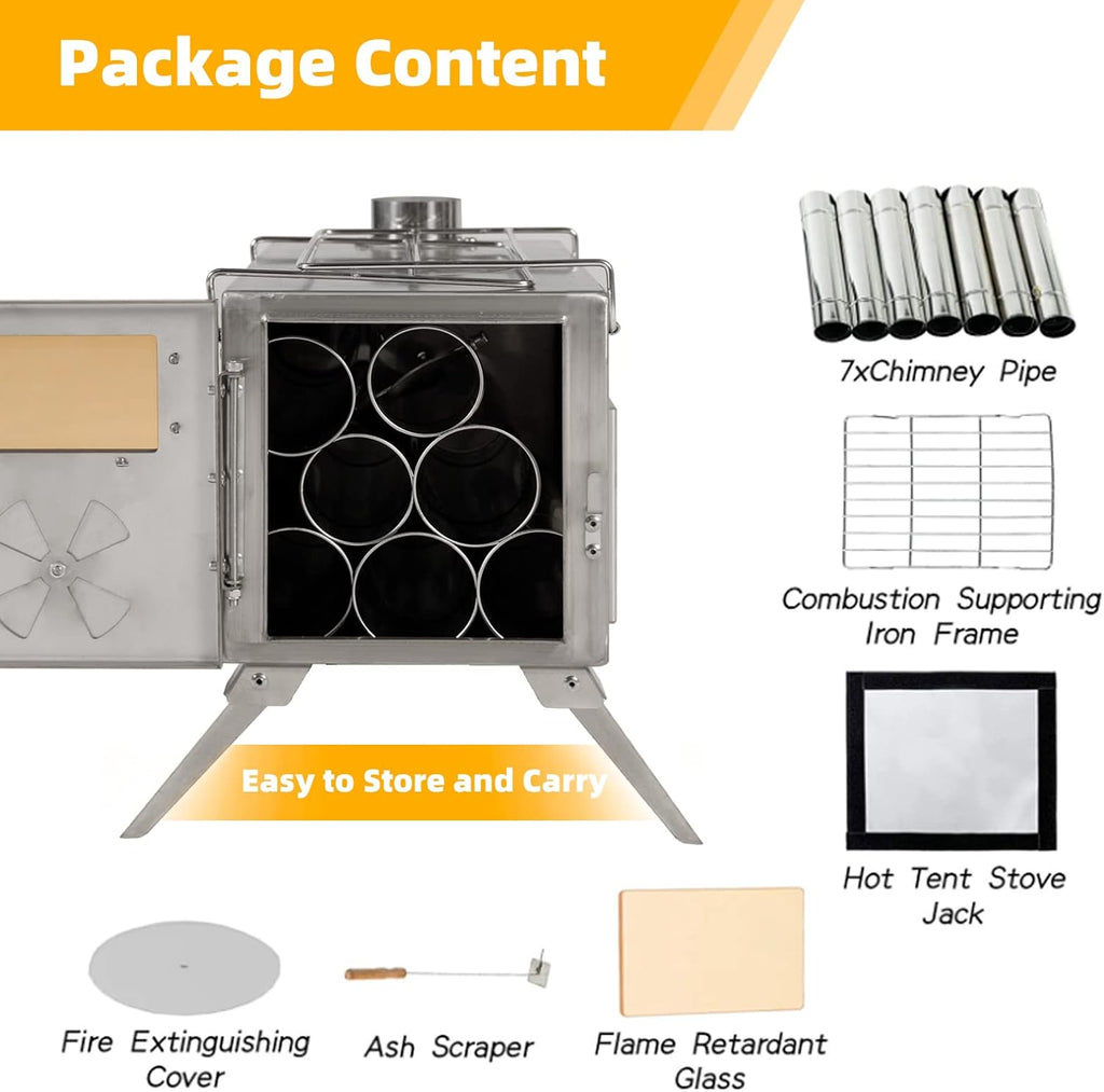Portable Wood Burning Stove with Chimney Pipes for Camping, Heating and Cooking B81198