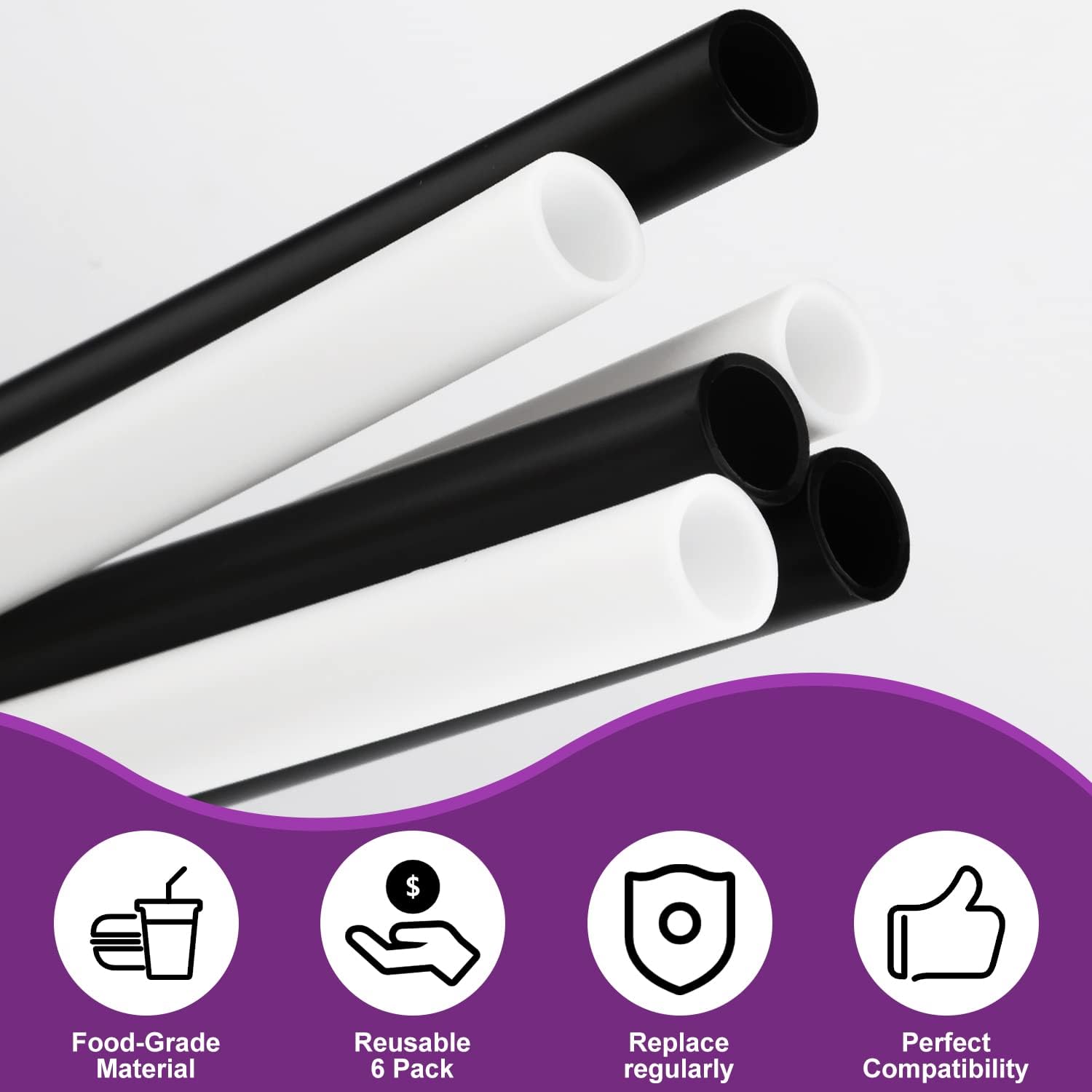 Replacement Straws for 24oz Water Bottle, 6pcs Reusable Plastic with Cleaning Brush S9912