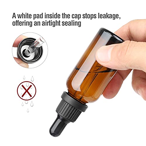 Amber Glass Dropper Bottles with Pipette, 4 x 50ml, Refillable Y515048