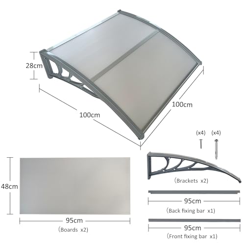 Window Awning Door Canopy 39"x31.5" Patio Rain Shelter Cover, Polycarbonate Outdoor UV Protection K4324