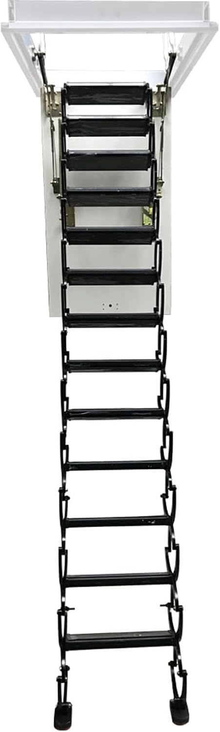 Attic Loft Ladder Stairs, 10.5 Ft Pull Down, 13 Steps Folding, Black Y342982