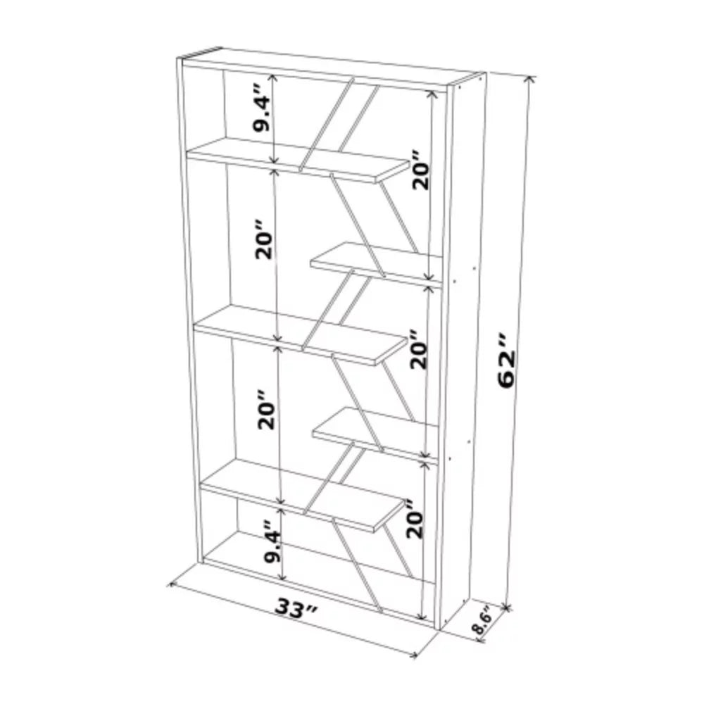 Wood Frame Etagere 6-Shelf Bookcase for Living Room, Walnut/Chrome H187991