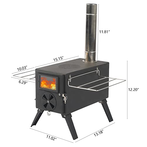 Portable Camping Wood Stove with Pipe for Tent, Ice Fishing, Hiking V194