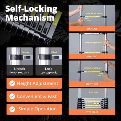 Telescoping Ladder 26.2FT, Aluminum Lightweight Extension Ladder with Stabilizer Bar & Wheels L349498