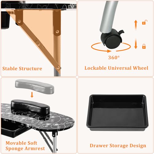 Foldable Manicure Nail Table with Drawer, LED Lamp, and Carry Bag A342452