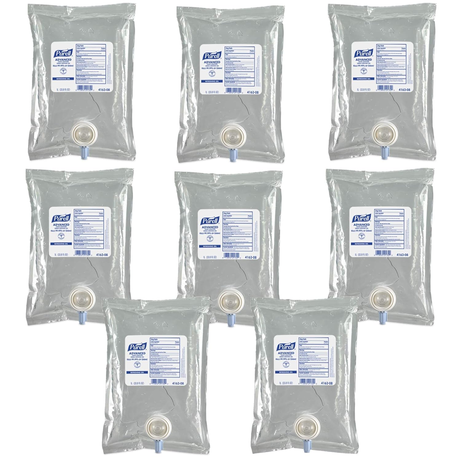 PURELL Advanced Hand Sanitizer Green Certified Gel, Fragrance Free, 1000 mL Refill for CS2 and NXT Manual Hand Sanitizer Dispenser (Pack of 8) - 4163-08