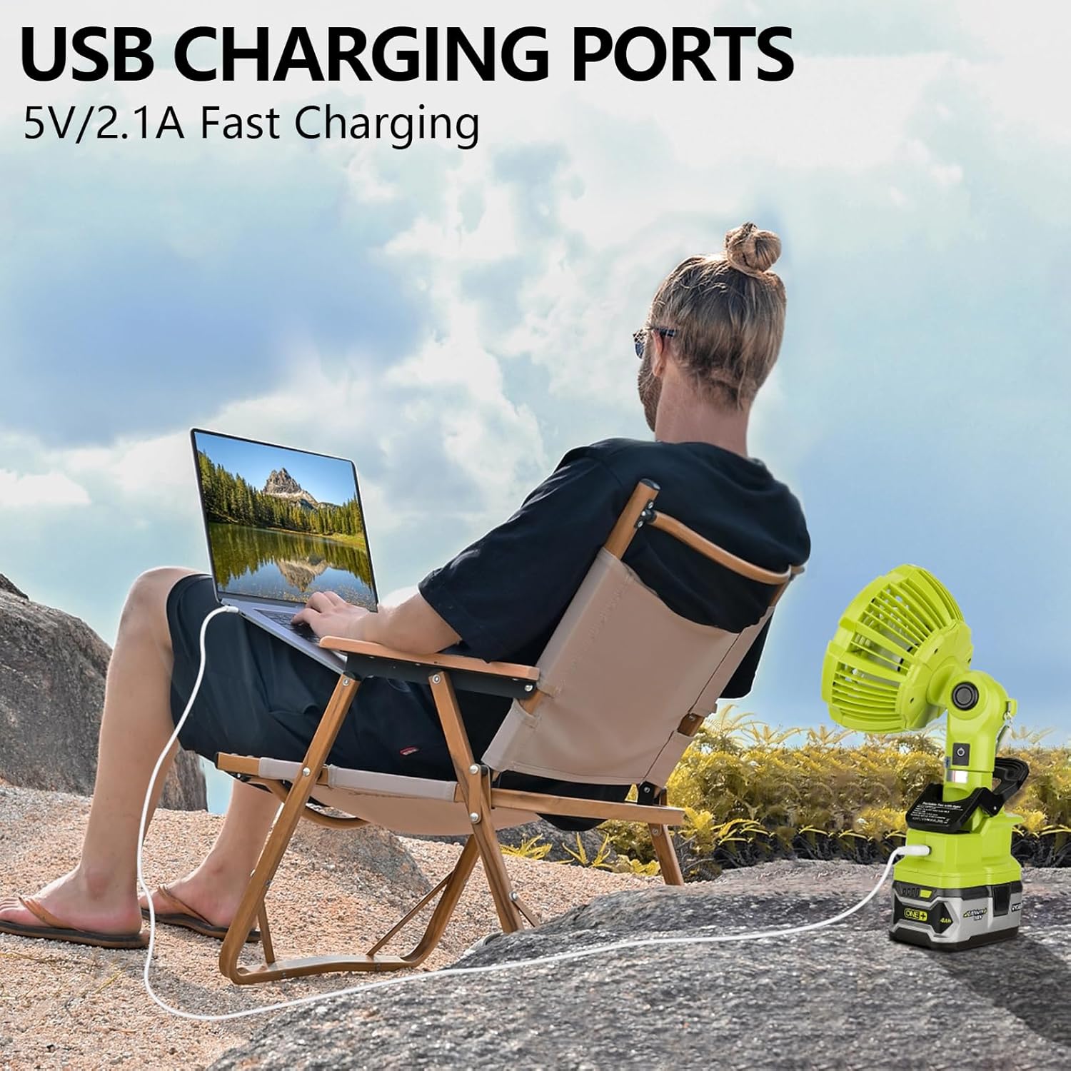 Portable Clip on Fan for 18V Battery, Quiet Personal Fan with USB Port for Camping Worksite J44789