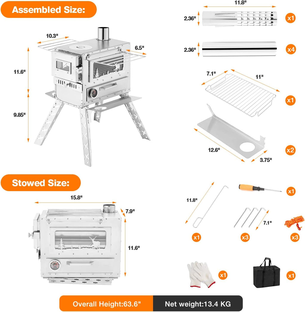 Wood Stove for Camping with Oven and Carry Bag V81136
