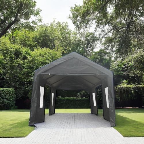 Heavy Duty Portable Carport Canopy Tent with Sidewalls, Waterproof, Grey F976