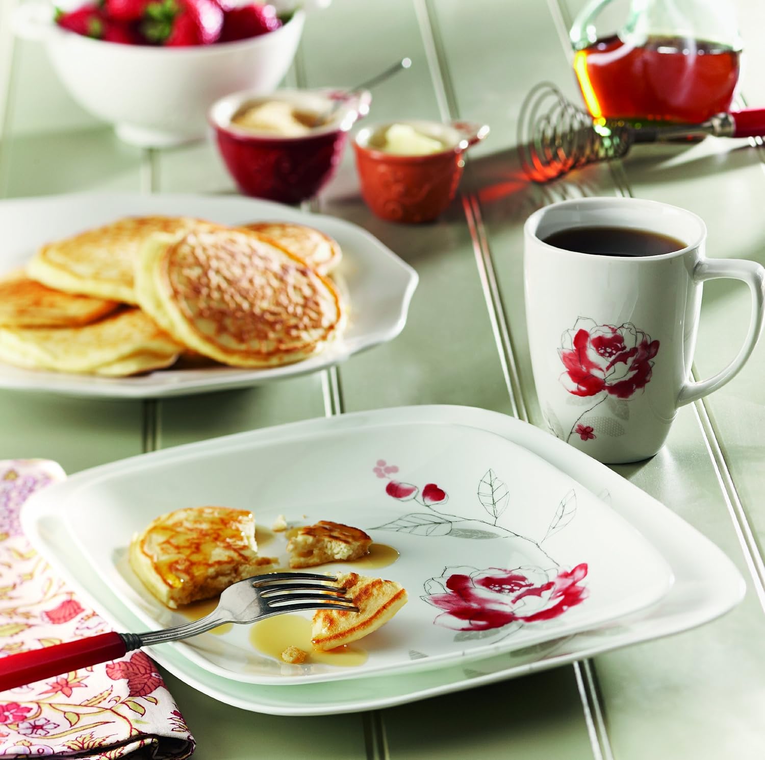 16-Piece Square Blushing Rose Dinnerware Set E3366