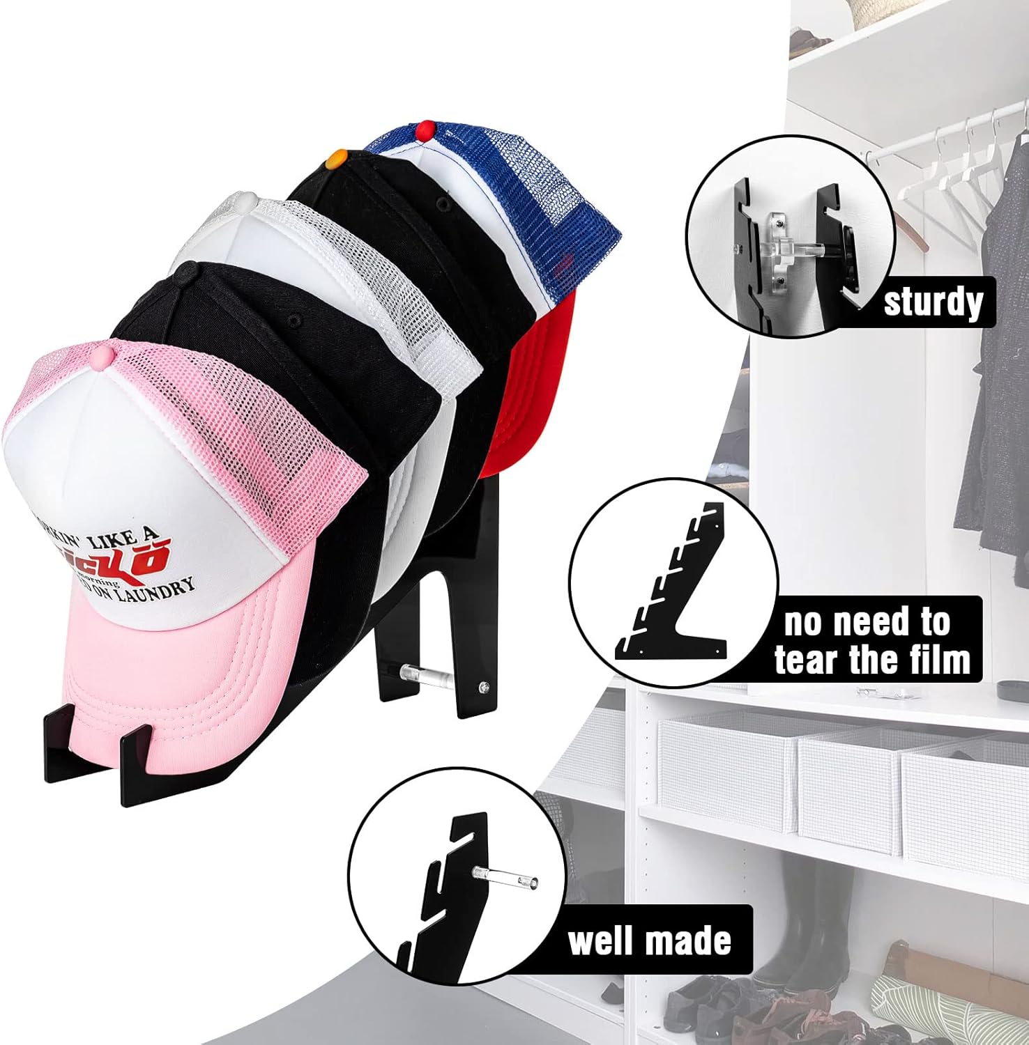 Acrylic Hat Racks for Baseball Caps, Wall Mount or Stand Up, Set of 2 G487030