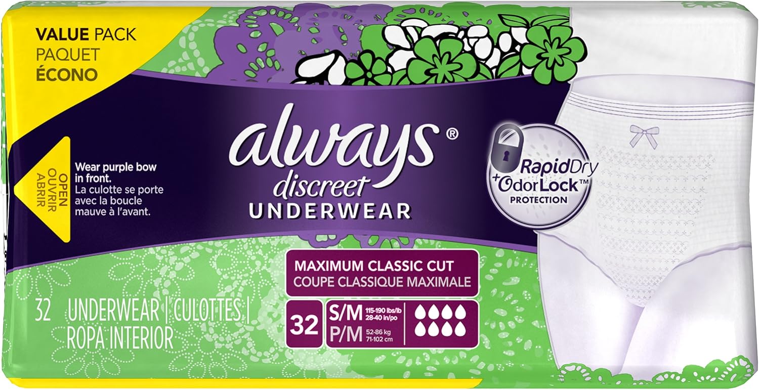 Incontinence Underwear, Maximum Absorbency, Small/Medium, 32 Count O549