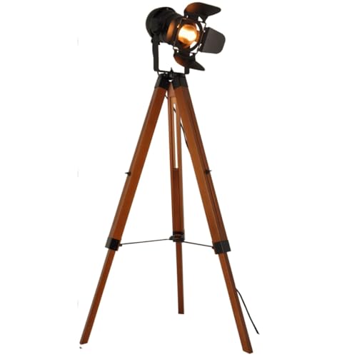 Industrial Tripod Floor Lamp for Living Room Bedroom, Vintage Standing Reading Lamp with Metal Wood Leg for Studio,Study Room and Office, Black (Blub not Included)