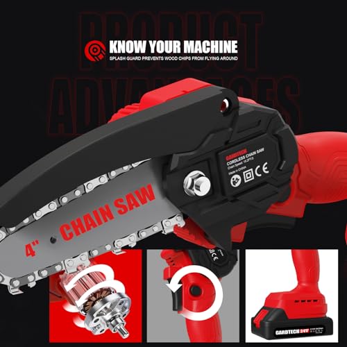 Mini Chainsaw 6 Inch Cordless Portable Electric Handheld Chainsaw with 4 Chains 2 Batteries N74699