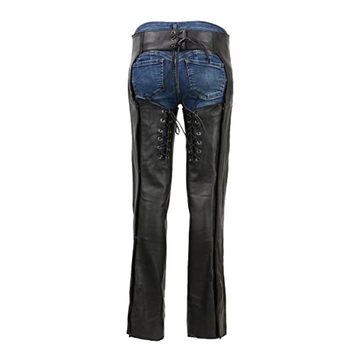 Women's Low-Rise Motorcycle Chaps with Double Buckle Rivet Detailing Z17379