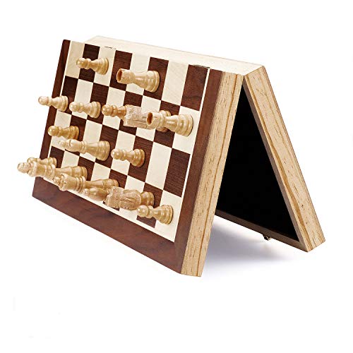Magnetic Wooden Chess Set with Folding Board and Storage Slots F44381