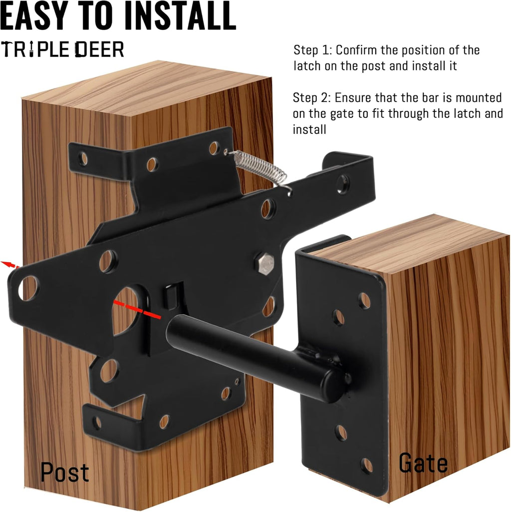 Heavy Duty Self-Closing Gate Latch for Wooden Fence, Outdoor Metal Hardware D427
