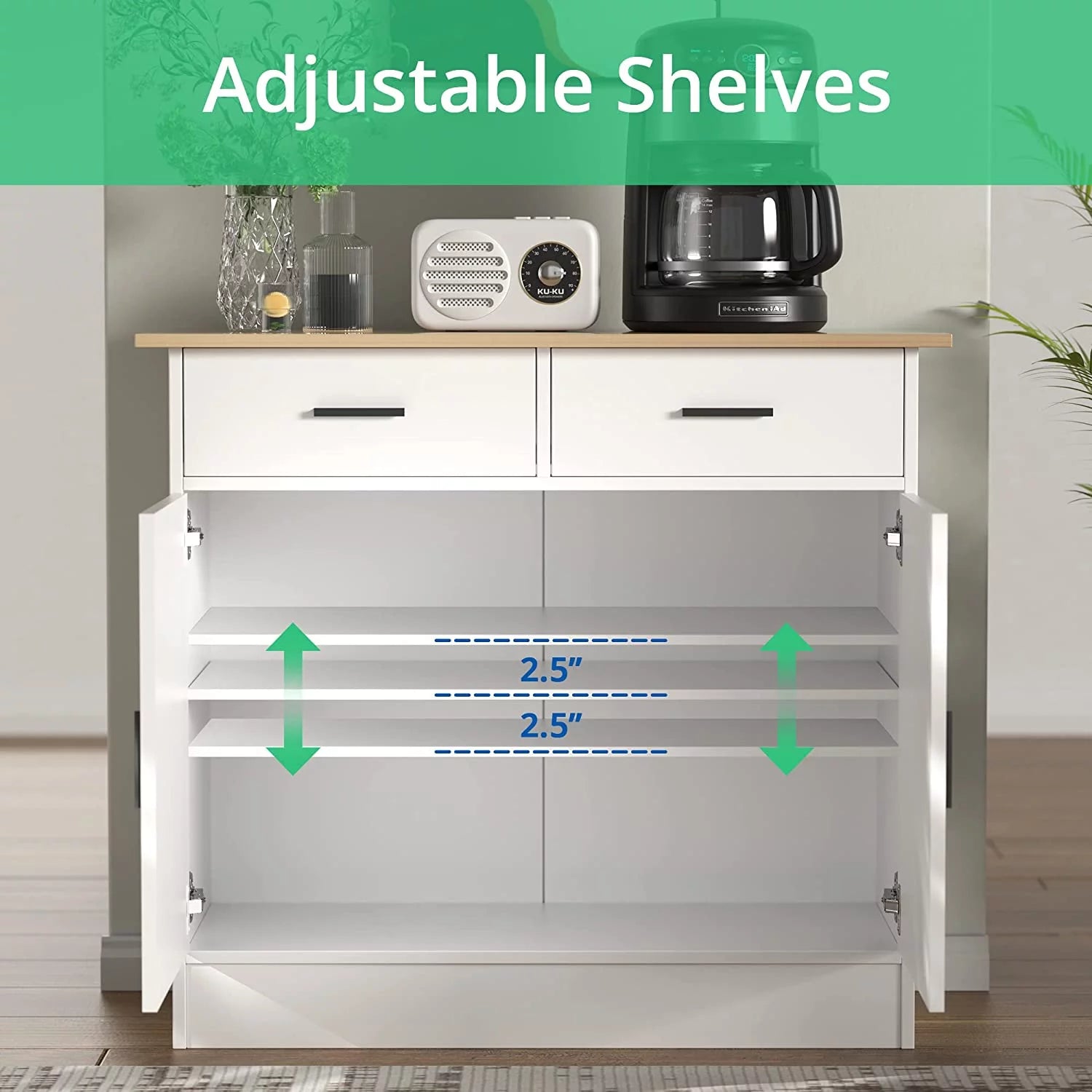 Kitchen Buffet Storage Cabinet with Doors, Drawers and Flexible Shelf S10778
