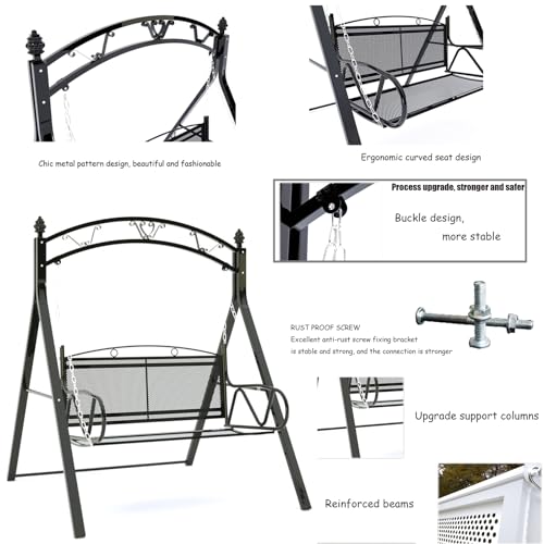 Metal Patio Porch Swing with A-Frame Stand and Adjustable Chains Q331
