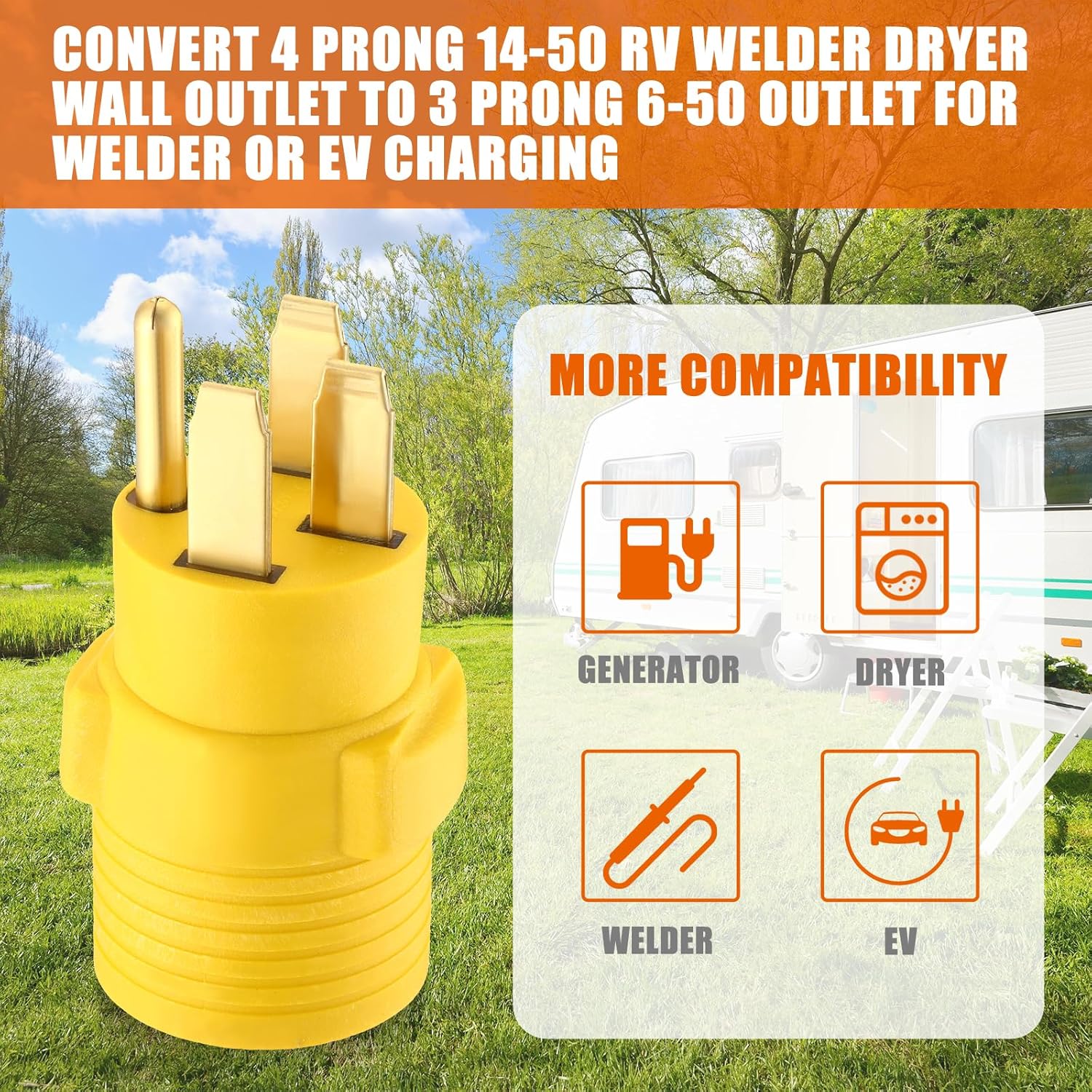 Welder Adapter, NEMA 14-50P Male to 6-50R Female, 50 Amp 4 to 3 Prong R730