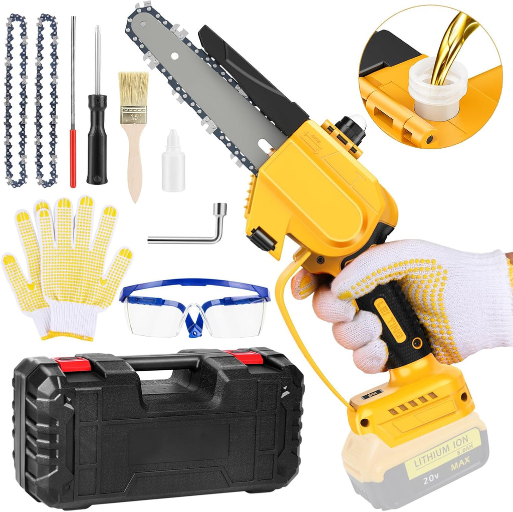 Mini Chainsaw for Dewalt Battery 20V MAX, 6 Inch Cordless Chain Saw with 550W Brushless Motor & Oil Reservoir, One-Handed Operation, Double Safety Lock for Wood Cutting Tree Trimming (No Battery)