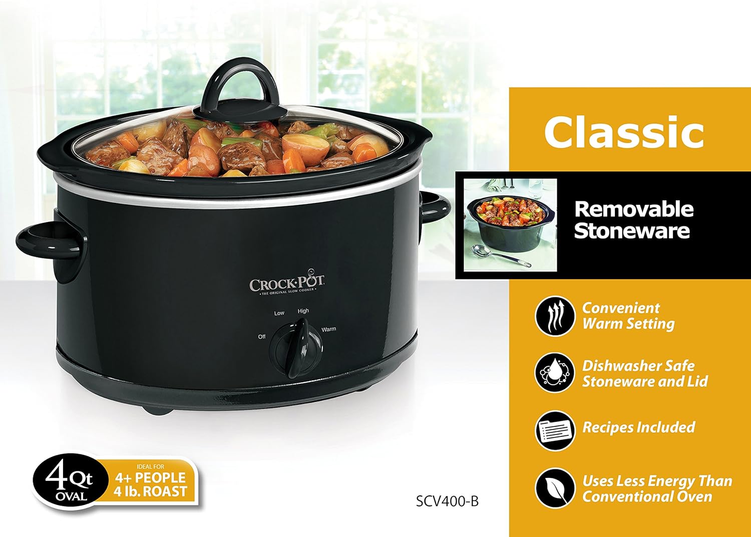 4-Quart Manual Slow Cooker, Black I73367