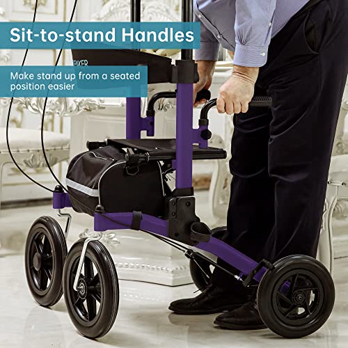All-Terrain Upright Rollator Walker with 12" Front Wheels, Compact Folding for Seniors O121486