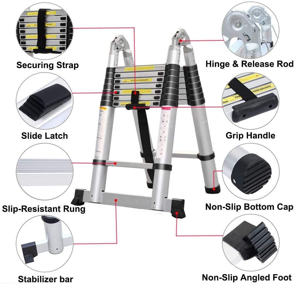 Telescopic Aluminum Extension Ladder 16 Steps with Slip-Proof Feet K859836