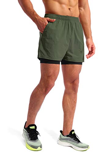 Men's 2 in 1 Running Shorts 5" Quick Dry with Phone Pockets P432