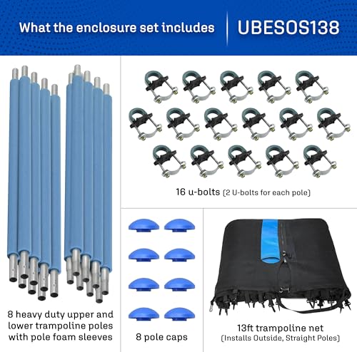 Trampoline Safety Enclosure Set for 7.5-15 FT Frames with Net, Poles & Hardware S7381