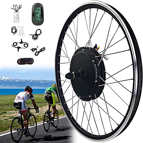 E-Bike Conversion Kit 20"/24"/26"/27.5"/28"/700C Front Motor 48V 1000W/1500W Brushless with Teeth Hub Motor, Electric Bike Conversion kit,ebike Conversion Kit,with KT-LCD6 Display,1000W-26in