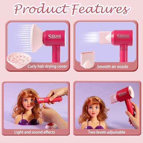 Girls Hair Salon Pretend Play Set with Stylist Toys and Accessories P650