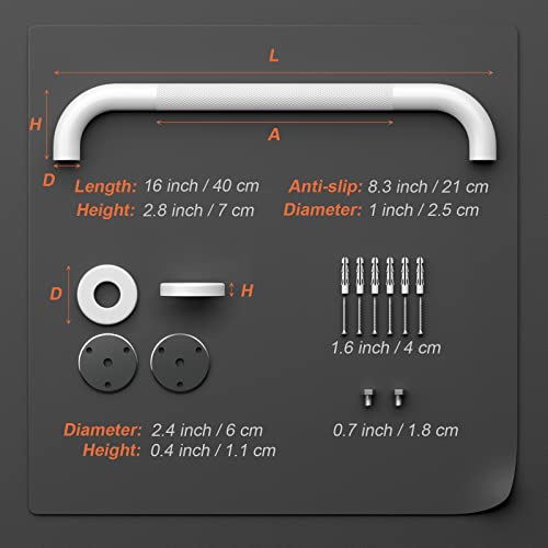 2 Pack 24 Inch Anti-Slip Shower Grab Bars with Rubber Grip, Stainless Steel Bathroom Wall Mount Handrail M1501