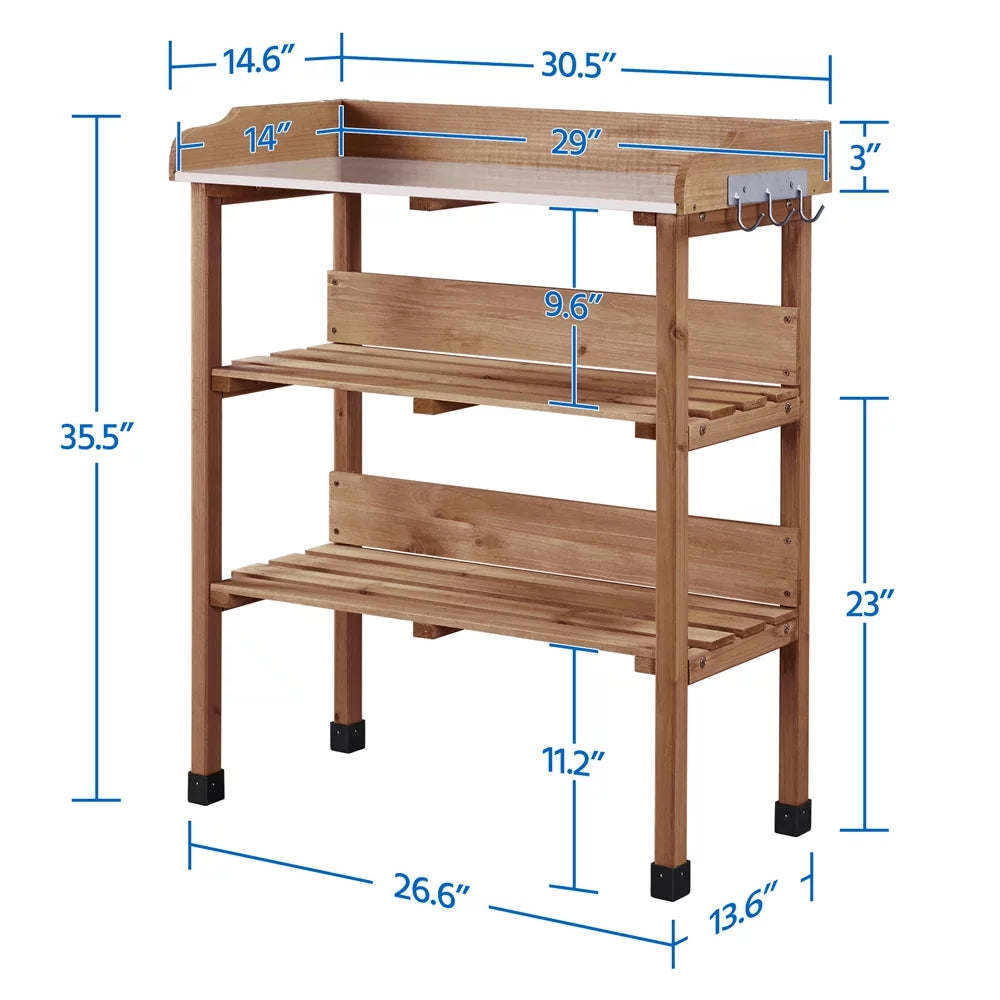 Outdoor Potting Bench Table with Storage Shelf A926247