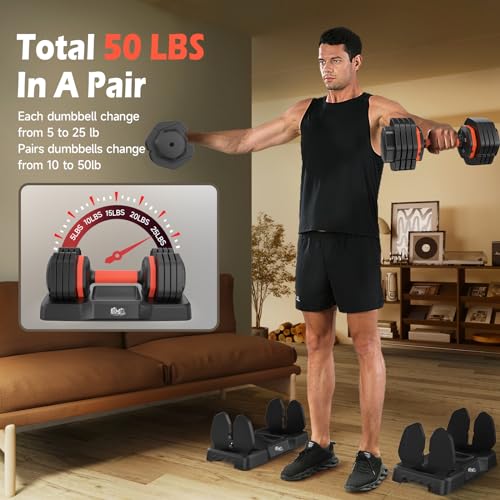 Adjustable Dumbbells Set, 5-55LB Pair, Anti-Slip Handle for Home Gym O6867