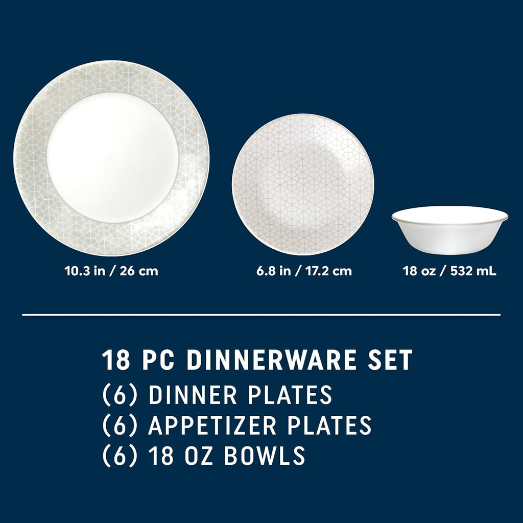 18 Piece Glass Dinnerware Set, Service for 6 with Salad Plates L993
