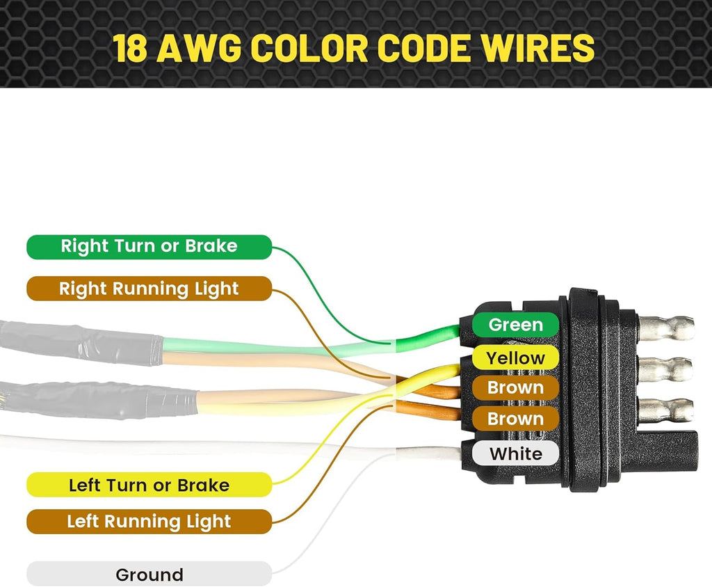 4 Pin 5 Wire Trailer Wiring Harness 22FT for Taillights, 4 Way Flat Plug, Pure Copper Wire J492508