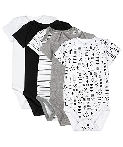 HonestBaby baby-boys 5-pack Short Sleeve Bodysuits One-piece 100% Organic Cotton for Infant Baby Boys, Unisex