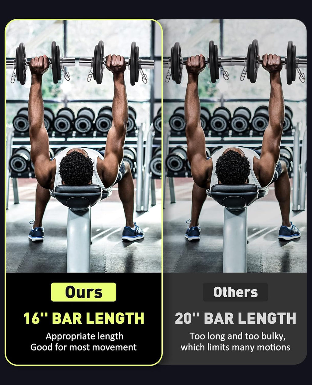 16" Olympic Dumbbell Handles for 2-inch Weight Plates, 2 Spring Collars Included K175