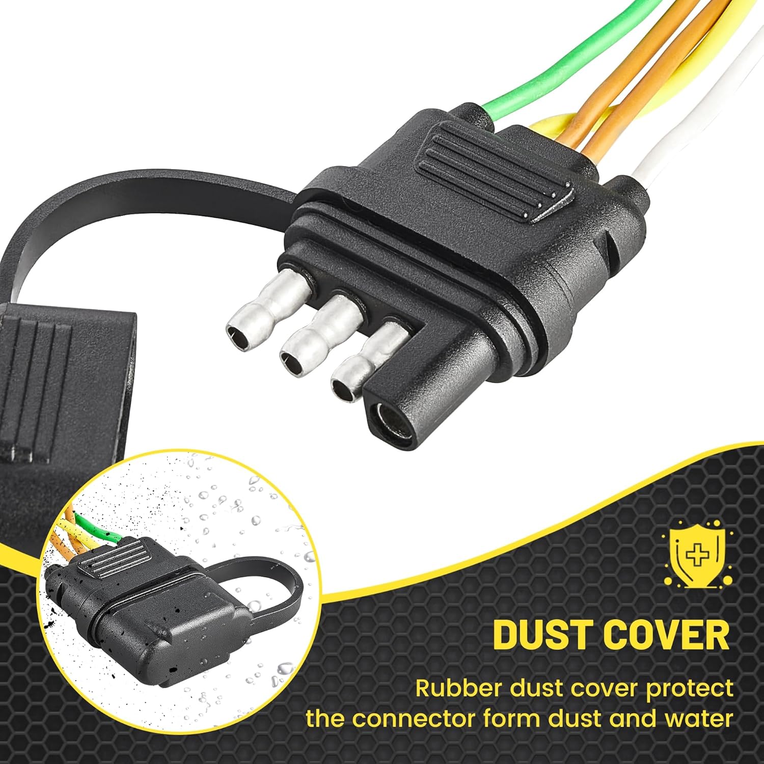 4 Pin 5 Wire Trailer Wiring Harness 22FT for Taillights, 4 Way Flat Plug, Pure Copper Wire J492508