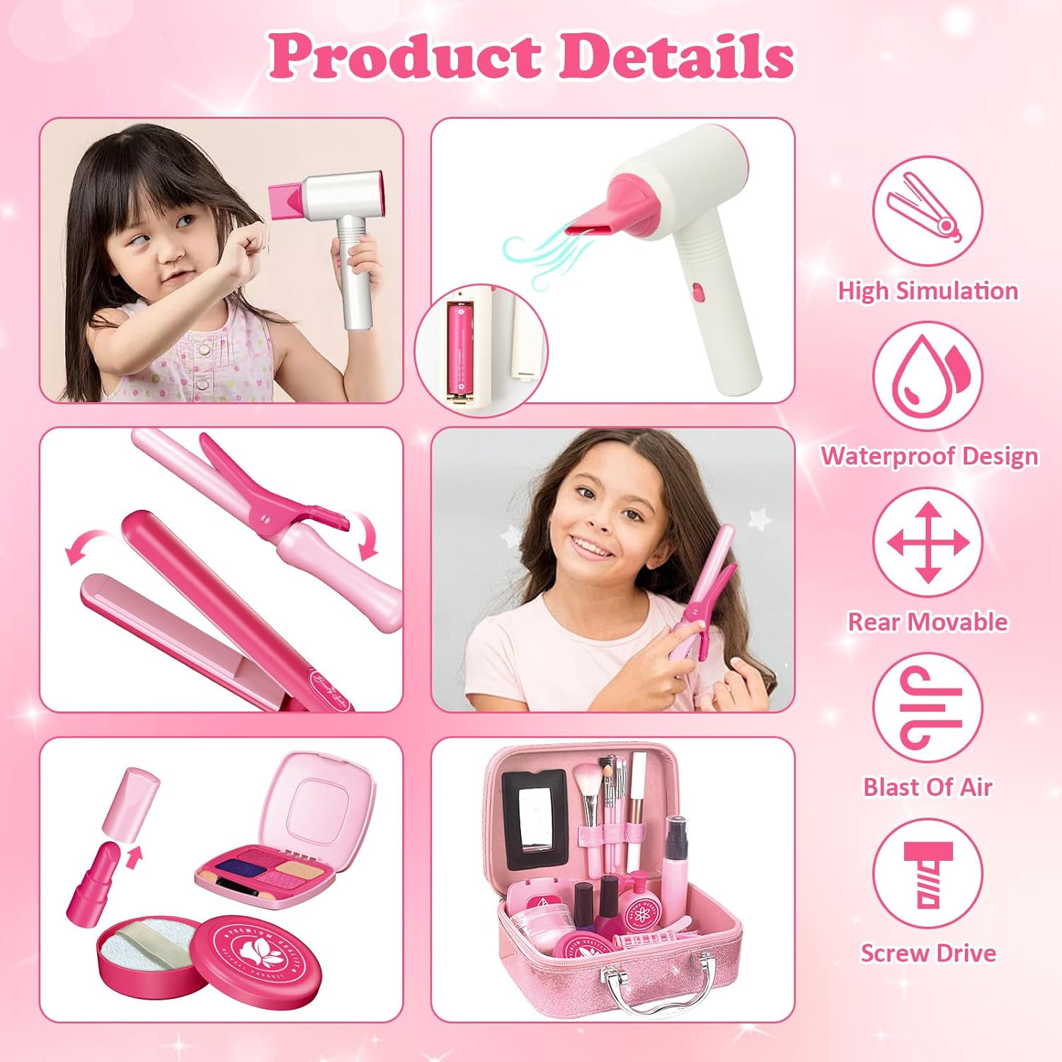 Kids Beauty Salon Toy Set with Hair Dryer and Makeup Accessories D521623