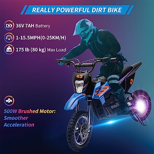 Electric Dirt Bike for Kids, Ride on Motorcycle with LED Headlight, Blue T578