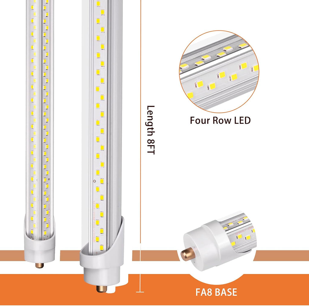 8ft LED Tube Light, 5000K, 90W, Clear Cover, 8 Pack B8206