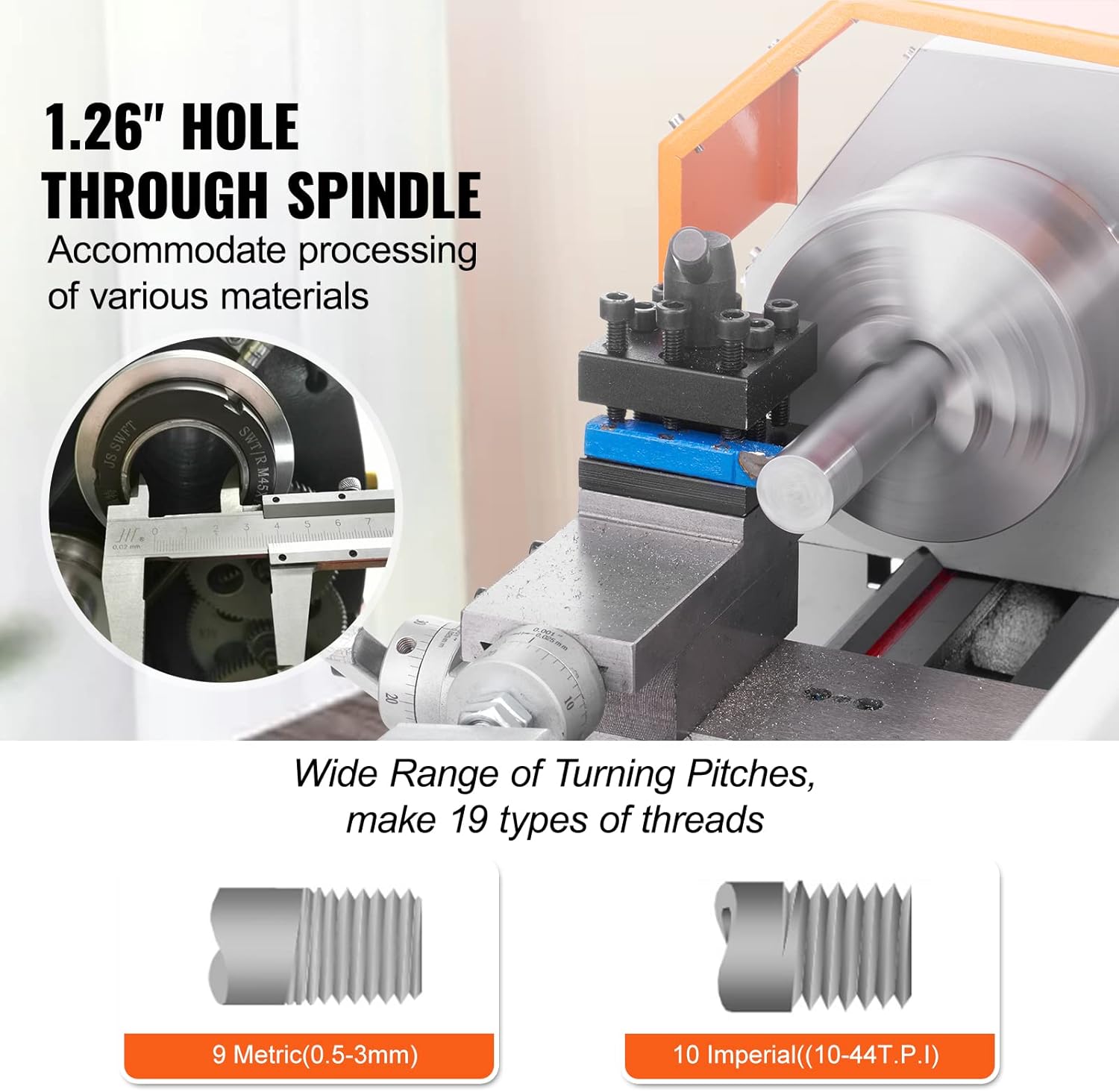 Mini Metal Lathe Machine, 7 x 16 Inch, 800W Benchtop Power Lathe, 150-2500 RPM Variable Speed X459