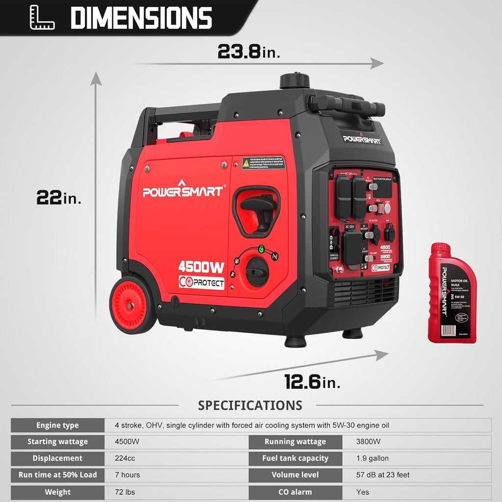 4500-Watt Portable Inverter Generator with CO Sensor, Electric Start B6920
